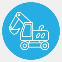 Icon wheeled excavator. Heavy equipment elements. Icons in blue round style. Good for prints, posters, logo, infographics, etc. vector