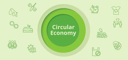 Circular economy banner in paper cut style. The concept of responsible business. Vector illustration in green