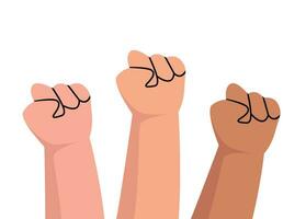 Group of fists raised up in air vector illustration