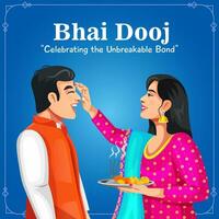 Vector graphic illustration. Brother and sister celebrating Bhai Dooj. Creative banner design template