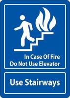 In Case Of Fire Sign Do Not Use Elevator, Use Stairways vector