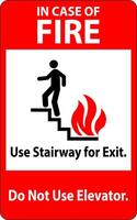 In Case Of Fire Sign Use Stairway For Exit, Do Not Use Elevator vector