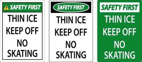 Thin Ice Sign Safety First - Thin Ice Keep Off No Skating vector