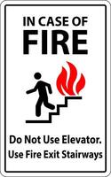 In Case Of Fire Sign Do Not Use Elevators, Use Exit Stairways vector