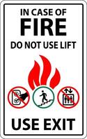 In Case Of Fire Sign Do Not Use Lift, Use Exit vector