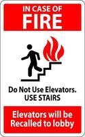 In Case Of Fire Sign Do Not Use Elevators. Use Stairs, Elevators Will Be Recalled To Lobby vector