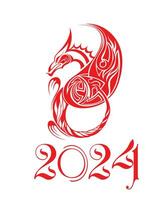 Happy chinese New Year 2024 . China dragon zodiac sign on nature background. Asian festive greeting card. vector