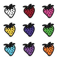 A collection of colored strawberry icons in an abstract style. June strawberry vector. Hand-drawn design. A scribble sketch. Vector illustration.