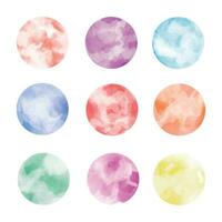 Set of round multicolored backgrounds in watercolor technique. Colored watercolor brush prints vector