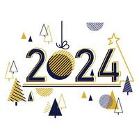 2024 numbers With abstract minimalistic fir trees and geometric shapes vector illustration on a white background.Merry Christmas and Happy New Year background in Scandinavian style for Holiday design