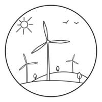 Wind turbine logo emblem icon design vector illustration.Clean energy concept.Wind turbine round icon line drawing
