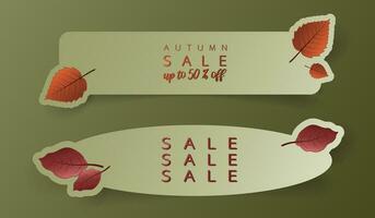 Paper cut autumn sale banner sticker set. Special offer sale label in flat style. Discount or price tag. Web sticker template. Design of ad offer or fall sale. vector