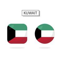Flag of Kuwait 2 Shapes icon 3D cartoon style. vector