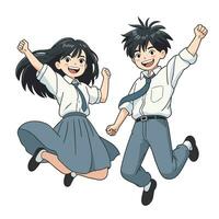 vector high school students jumping illustration