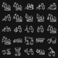 Icon set of heavy equipment. Heavy equipment elements. Icons in chalk style. Good for prints, posters, logo, infographics, etc. vector