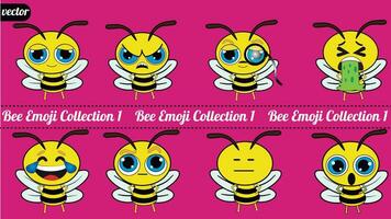 This charming bee emoji pack features an adorable little bee in a variety of angles and expressions. There are three collections of bee emoticons I made with great care. vector