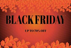 Eye catching Black Friday SALE banner with Black Friday SALE UP TO 70 per cent OFF text on an autumn inspired background featuring leaves and harmonious fonts. Perfect for attracting holiday shoppers vector