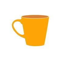 Yellow mug vector illustration. Cartoon isolated empty ceramic, porcelain or glass cup with handle for coffee and tea break in office and at home, tableware for hot morning drink for breakfast