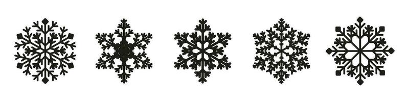 Black Snowflake shape collection on isolated background. Snow icon silhouette. Vector illustration for background and decoration