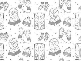 Winter season doodle clothes seamless pattern. Hand drawn sketch elements warm vector background illustration