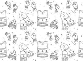 Winter season doodle clothes seamless pattern. Hand drawn sketch elements warm vector background illustration