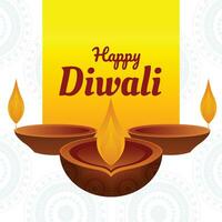 Happy diwali wish in white and yellow background vector