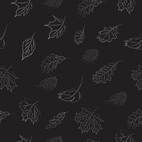 Seamless pattern. Autumn leaves in thin lines on a black background. High quality vector illustration.