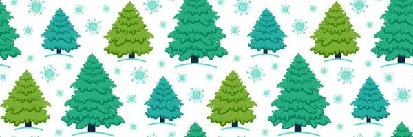 Christmas tree seamless pattern. Winter fir trees and snowflakes background. Pattern for background, printing on wrapping paper, wallpaper or fabric. vector