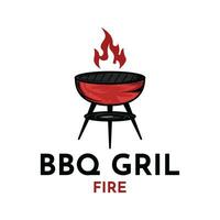 Vintage art style bbq grill fire logo design idea vector