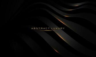 Abstract 3D style dark grey metallic wave geometric dynamic gold light on black design modern luxury futuristic background vector