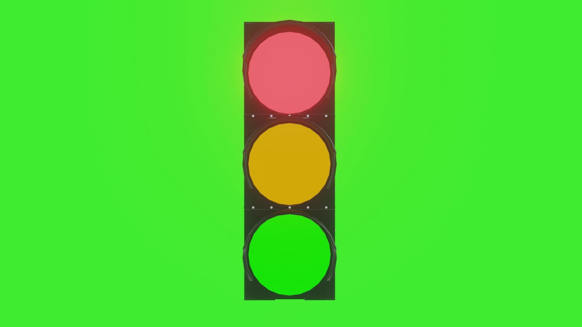 3d animation of traffic lights turning on from red then yellow and