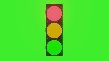 3d animatie van verkeer lichten draaien Aan van rood vervolgens geel en groen lichten en groen scherm achtergrond video
