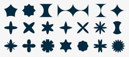 Set of star shapes. Abstract symbol sign vector design. Y2k elements. Sticker star shape, star, sale, figure star flowers, starburst, retro style stars. Vector illustration