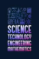 STEM - Science, Technology, Engineering and Math vector concept thin line vertical blue banner