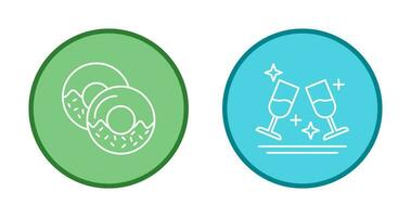 Two Glasses Romantic and Doughnut Icon vector