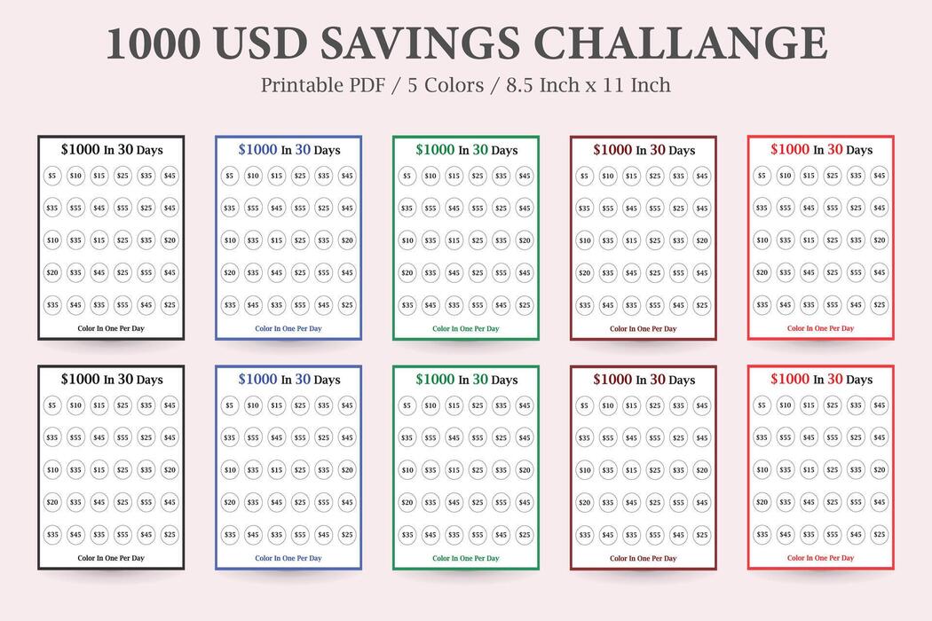 Money Saving Challenge,30-Day Savings Challenge,Money Saving Planner,Financial Savings Goal,1-Month Savings Plan,1000 Dollar Savings Tracker 33202781 Vector Art at Vecteezy for 1000 Savings Challenge Free Printable