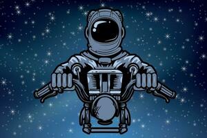 Cute astronaut riding motorcycle vector illustration Science and technology design