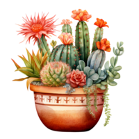 Ai generated cactus plant in pot watercolor illustration png