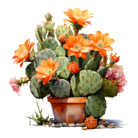 ai generado cactus flores en un maceta en un transparente antecedentes png