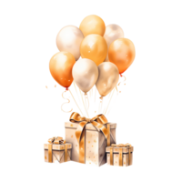 Ai generated birthday gift box with balloons and gift boxes on transparent background png