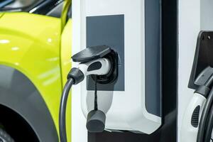 Charging an electric car battery station, new innovative technology EV Electrical vehicle photo