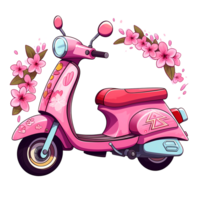 ai generado dibujos animados rosado scooter con flores en el lado png