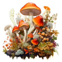 Ai generated mushrooms and plants on a transparent background png