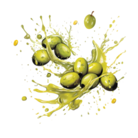 ai généré Olives avec gouttes et feuilles sur une branche png