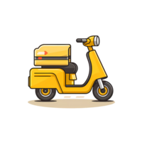 ai generato scooter con scatola su il indietro icona, cartone animato stile png