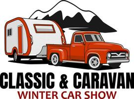 caravan truck classic logo design vector