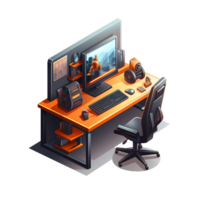 Ai generated computer desk with monitor, keyboard and mouse png