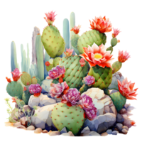 Ai generated cactus plants and flowers on a transparent background png
