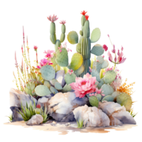 ai generiert Kaktus Pflanzen und Blumen auf ein transparent Hintergrund png