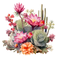 Ai generated cactus and flowers on transparent background png